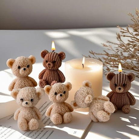 SENCCO Silicone Candle Molds, 3D Charming Bear Scented Candle Mold, Cozy Atmosphere Design, Odorless, BPA Free, Cute Animal Silicone Molds for Candle Making, DIY, Resin, Wax, Soap, Chocolate Etc SENCCO