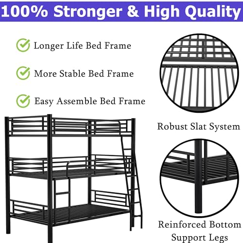 ZVXKLP Heavy Duty Metal Triple Bunk Bed,Triple Twin Bunk Beds for Kids and Adults,Separates Into 3 Beds,Tripple 3 Bed Frame with 2 Ladders & No Box Spring Needed,Weight Capacity: 450 LBS ZVXKLP