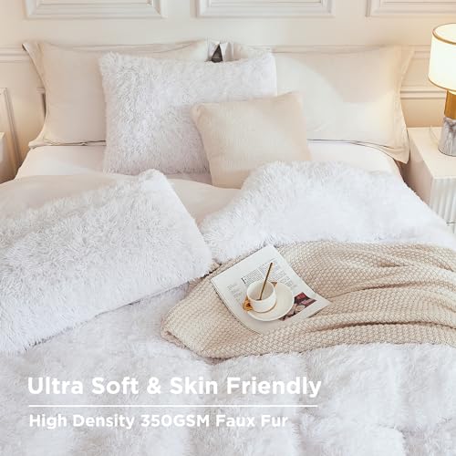 Andency White Comforter Full Size Set, 3 Pieces Fluffy Faux Fur Warm Soft Fuzzy Plush Bedding Comforter Set, Thick Heavy Puffy Comfy Bedding Sets Andency