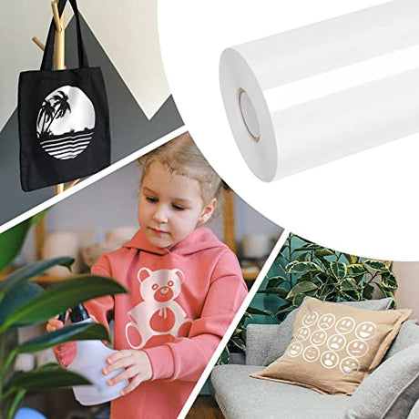 VinylRus Heat Transfer Vinyl-12” x 50ft White Iron on Vinyl Roll for Shirts, HTV Vinyl for Silhouette Cameo, Easy to Cut & Weed VinylRus