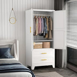 Anewome 71" Metal Armoire Wardrobe Closet with 2 Drawers, Freestanding 2-Door Tall Clothing Storage with Adjustable Shelves and Hanging Rod for Bedroom Dorm, White Anewome