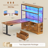 SEDETA 56.7" L Shaped Standing Desk, Reversible Computer Office Desk with Drawers & Hutch, Stand Up Corner Gaming Desks with LED Lights & Power Outlets for Home Office, Rustic Brown SEDETA