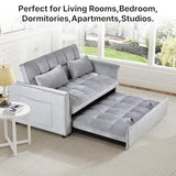 Rovibek 3 in 1 Sleeper Sofa Bed, 53'' Pull Out Couch Convertible Futon Loveseat with Adjustable Backrest, Velvet Sleeper Chaise Lounge Futon for Apartment Office Small Space, Grey Rovibek