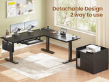 SEDETA L Shaped Electric Standing Desk with File Cabinet, 63 x 53'' Height Adjustable Home Office Computer Desk with Drawers, Power Outlet, Stand up Gaming Table with Led Lights, Keyboard Tray, Black SEDETA