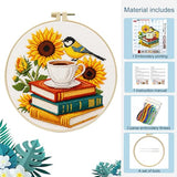 Zhenqing Sunflower Bird & Books Cross Stitch Kit with 11CT Printed Fabric 24x24cm - Includes Hoop, Pre-Sorted Threads, Needles, Instructions