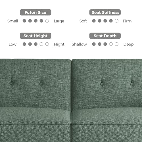 COPIAE 89” Futon Sofa Bed,Comfy Futon Couch Bed with 2 Square Pillows,Convertible Sleeper Sofa with Adjustable Backrest& Armrests, Modern Loveseat Sleeper for Living Room, Bedroom, Linen Green COPIAE