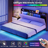 YITAHOME Floating Bed Frame King Size with Charging Station, Led King Bed Frame with Hidden Storage Headboard, Platform Bed with Heavy Duty Metal Slats, No Box Spring Needed, Beige YITAHOME