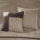 Madison Park Cozy Comforter Set Casual Blocks Design All Season, Matching Bed Skirt, Decorative Pillows, Queen(90"x90"), Dune Suede, Beige Brown, 7 Piece Madison Park