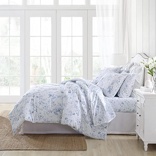 Laura Ashley - Twin XL Comforter Set, Soft & Reversible Cotton Bedding for Year Round Use, 2 Piece Bed Set with Matching Pillowcase (Belinda Blue) Laura Ashley