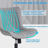YOUNIKE Office Chair, Armless Desk Chair with Wheels, Adjustable Swivel Rolling Home Office Computer Task Chairs, Modern Faux Leather Upholstered Vanity Chair, Grey YOUNIKE