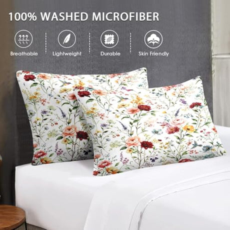 WeCozy Queen Size Comforter Set with 2 Pillowcases, Wildflower Flower Floral 3 Pcs Bedding for Kids and Adults, Boho Watercolor Butterfly Soft Comforter Set for Bedroom Bed Decor WeCozy