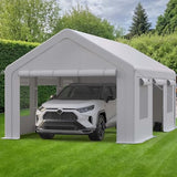 GarveeLife 10x20ft Carport Heavy Duty, Portable Garage with 4 Doors + 4 Window, Upgraded Carport with Reinforced Steel Poles, Uv Resistant Waterproof Tarp, Portable Carport for Car, Truck, Boat GarveeLife