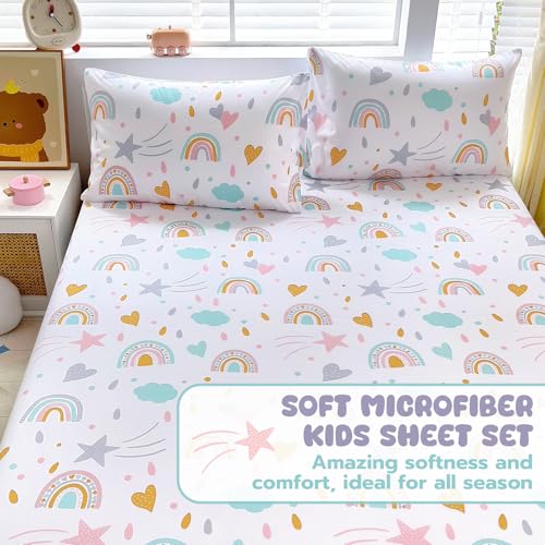 Homilay Full Sheet Set Kids - Rainbow 4 Pieces Soft Microfiber Cartoon Style Bedsheets for Boys Girls Teens, Oeko TEX, Breathable Deep Pocket Sheets(Rainbow) Homilay