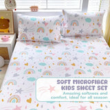 Homilay Full Sheet Set Kids - Rainbow 4 Pieces Soft Microfiber Cartoon Style Bedsheets for Boys Girls Teens, Oeko TEX, Breathable Deep Pocket Sheets(Rainbow) Homilay