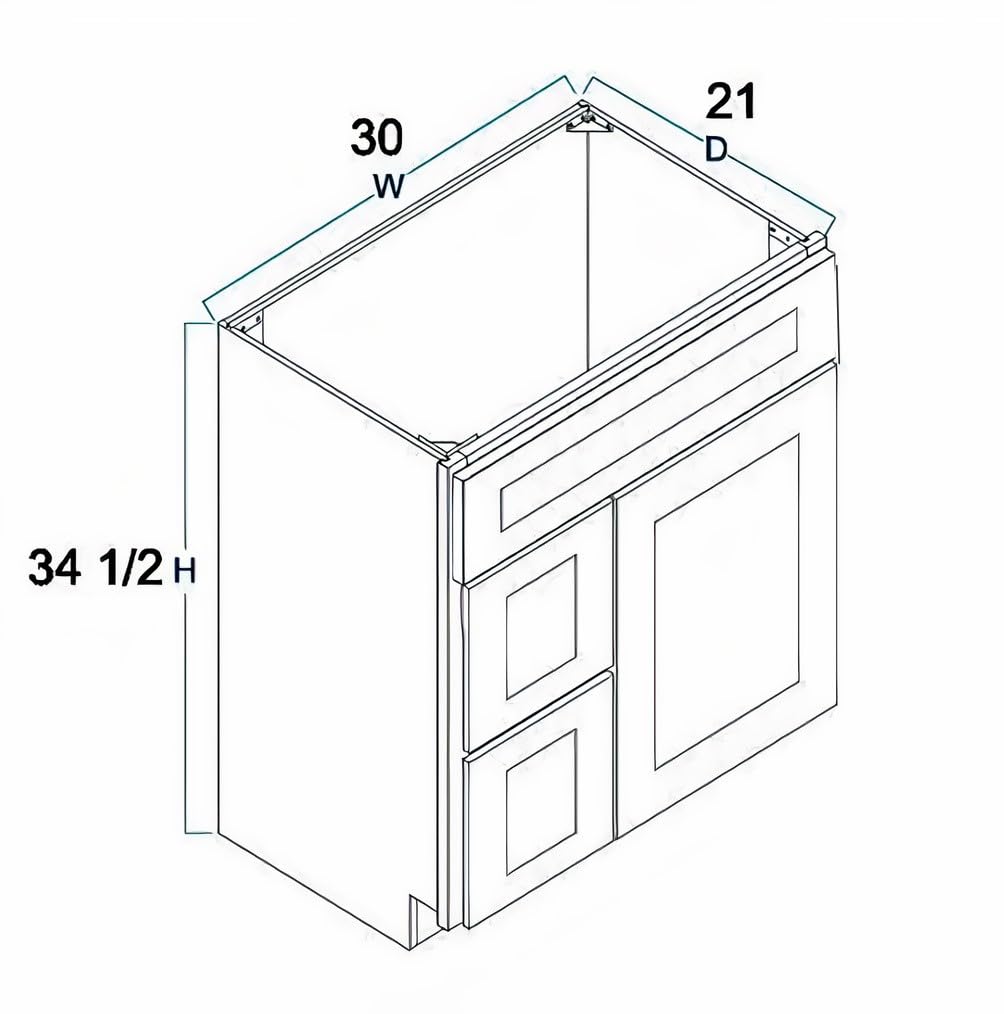 White Shaker Sink Base Bathroom Vanity with Drawers 30" Ready-to-Assemble Cabinet WoodArtSupply