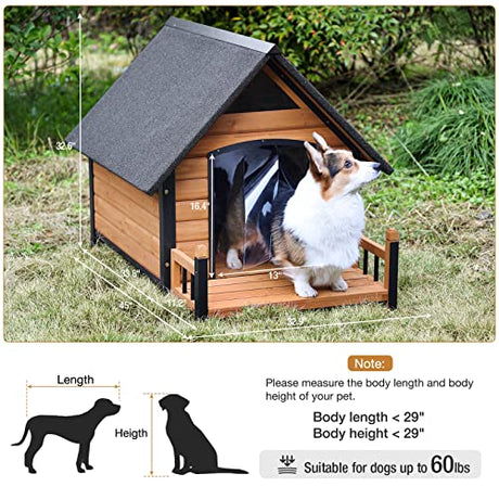 Dog House with Anti-Bite Metal Iron Frame Outdoor Wooden Dog Kennel Indoor Puppy Shelter for Small Medium Large Dogs Weatherproof(Brown) GUTINNEEN