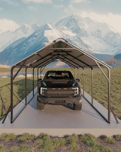 Garveelife 11'x20'x9' Metal Carport, Heavy Duty Steel Car Ports for All-Weather, Vertical Roof Design, for Full-Size Pickup Trucks, Boats, and Tractors GarveeLife