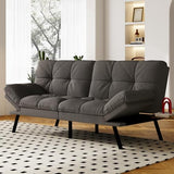 Vipbear Convertible Futon Sofa Bed, Grey Linen Futon Couch with Adjustable Backrest & Armrests, Folding Small Recliner Sleeper Sofa Bed for Living Room, Apartment, Office Vipbear