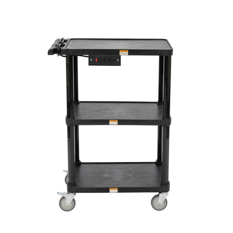 Pearington 3-Shelf Mobile Utility Cart with 3 Outlets and 8' Cord, Heavy-Duty Service Cart for Offices and Warehouses with 3 Shelves, Black Pearington