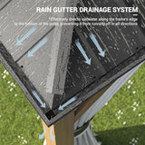 UDPATIO 10' x 12' Hardtop Gazebo, Wood Grain Finish Aluminum Frame Outdoor Gazebo with Galvanized Steel Double Roof, Metal Gazebo Canopy with Curtain and Netting for Garden, Patio and Deck, Grey UDPATIO