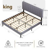 DUMOS King Size Bed Frame - Fabric Upholstered Platform Bed with Headboard, 800LBS Sturdy Wooden Slats Support, No Box Spring Needed, Noise Free, Easy Assembly, Grey DUMOS