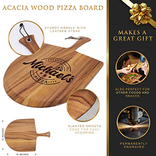 The Wedding Party Store Personalized Acacia Wood Pizza Peel Board Paddle with Handle - Custom Engraved and Monogrammed - WoodArtSupply