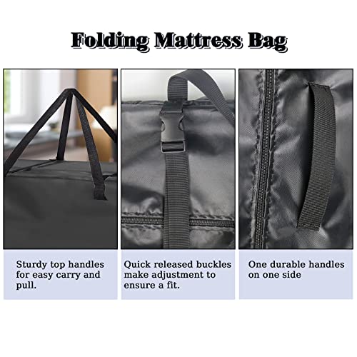 Andacar Folding Mattress Storage Bag - Andacar 63 inch Foldable Mattress Carry Case Fits for Tri-Fold Up to 6 inch Queen Mattress Waterproof Cushion Storage Bag - 61"L×28"W×18"H, Black, Cover Only Andacar