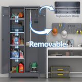 NICEGDLT Metal Storage Cabinet with Lock,72" Garage Storage Cabinets with Hanging Rod & S-Hooks,Large Storage Cabinet with Shelves,Locking Tool Utility Closet for Home,Garage,Utility Room,Dark Grey NICEGDLT