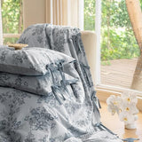 VM VOUGEMARKET Duvet Cover Set King Size Linen Cotton Yarn-Dyed Duvet Cover,Jacquard Garden Floral Pattern Monet Style 3Pieces Bedding Set,Navy Blue VM VOUGEMARKET