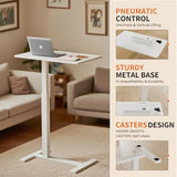 GallopFun Rolling Teacher Standing Desk with Hidden Wheels,Pneumatic Mobile Laptop Table Height Adjustable Small Sit Standing Desk for Home Office,White GallopFun