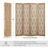 5.6Ft Room Divider Folding Wood Simple Carved Partition Screen for Home Office Garden - 4 Panels (Natural) Svimi