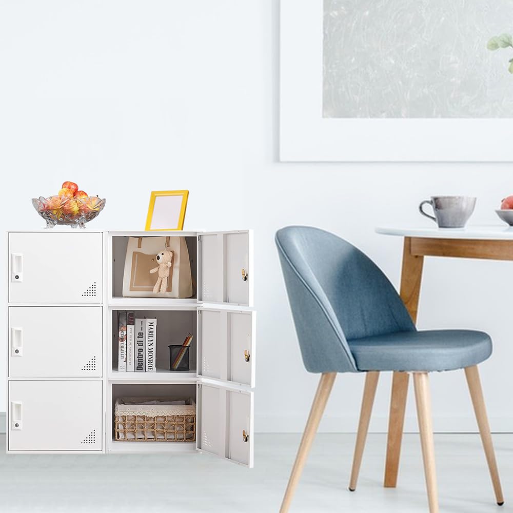 iCHENGGD 3 Door Metal Locker Steel Storage Cabinet, Office Storage Lockers for Employees, Vertical Metal Cabinets for Home,Office,School,Room Storage Organizer (White) iCHENGGD