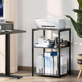 LELELINKY 3 Tier Farmhouse Drak Gray End Table, Large 18" Wide Record Player Tables with Vinyl Storage Shelf, Industrial Turntable Printer Stands, Modern Side Tables for Living Room, Bedroom, Office LELELINKY