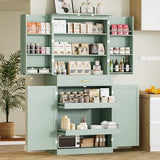 HQZX 71’’ Tall Kitchen Pantry Cabinet, Pantry Storage Cabinet with 6 Doors Shelves, Large Drawer & 2 Pull Out Shelves, Freestanding Cupboard for Kitchen, Dining Room, Green HQZX