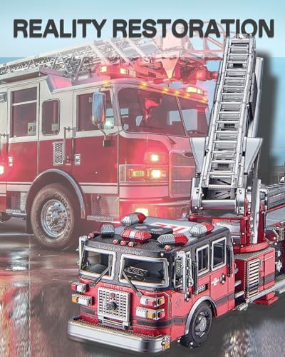 Piececool 3D Metal Puzzles for Adults, Ladder Truck Fire Engine Model Kits Building, Challenge to Assemble DIY Craft Kits, Best Birthday Christams Gifts - 354 Pcs
