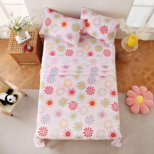 Yibeizi Cute Floral Sheet Set for Girls, Full Size Kids Flower Patterned Bedsheet Microfiber Deep Pocket Bedding Sheets & Pillowcases 4 Pieces Yibeizi