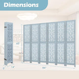 Giantex Room Divider 6 Panels - Boho Room Dividers with Carved Cutout Pattern & Solid Wood Frame, Fully Assembled, 65'' Folding Privacy Screen Partition Wall Divider for Room Separation, Light Blue Giantex