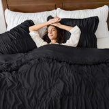 Andency Ruched Black Full Size Comforter Sets, Shabby Chic Pleatd Bedding Sets 3 Pieces, Lightweight Soft Boho Ruffle Bed Set for Girls, Kids, Women, All Season Andency