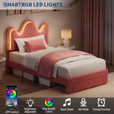 IDEALHOUSE Twin Bed Frame with LED Headboard and Under-Bed Drawer, Metal Upholstered Platform Bed with LED Light for Kids, Girls, Lamb Fleece Fabric, Wooden Slats Support, No Box Spring Needed, Pink IDEALHOUSE