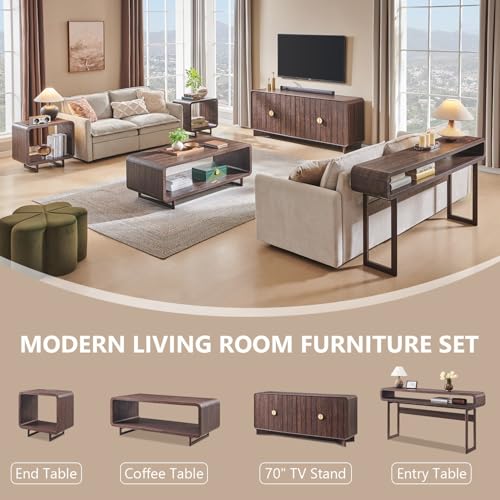 IFGET 63-Inch Long Console Table, 31.5" Tall Modern Entryway Table with Open Storage Shelf, Curved Profile Design, Narrow Wood Sofa Table Behind Couch Tables for Living Room, Hallway, Foyer, Brown IFGET