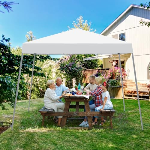 Oneofics Canopy Tent, 10X10 FT Pop Up Canopy Outdoor Instant Tent Slant Legs with Carrying Bag, Portable Gazebo Shelter for Patio Deck Garden and Beach - 8X8 FT Canopy Cover (White) Oneofics