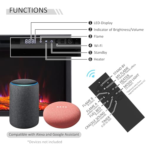 LegendFlame 72" W Smart Wall Mount & in Wall Recessed Electric Fireplace Insert, Heater 750W/1500W, Multi Colors of Flame & Fuel Bed, Alexa/Google Assistant Enabled Legend Flame