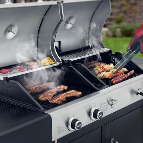 Royal Gourmet ZH3002N Propane Gas and Charcoal Grill Combo, Dual Fuel BBQ Grill with 2 Side Shelves for Outdoor Patio Garden Backyard Barbecue, 20,000 BTUs, Silver & Black Royal Gourmet