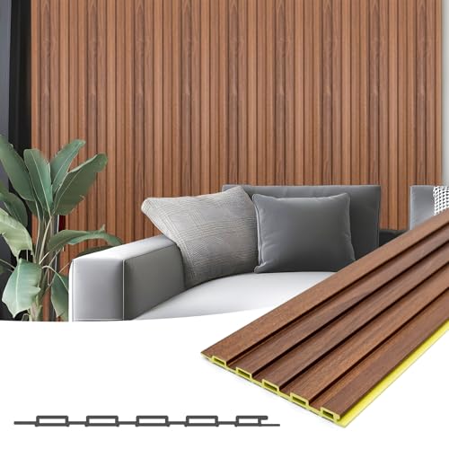 Art3d WPC Slat Wall Panels, 16-Pack 48 x 6 Inch 3D Wall Accents for Interior Wall Decor, Living Room, Bedroom, Teak Art3d