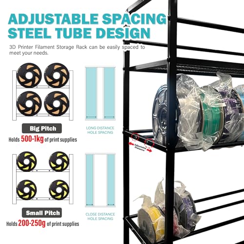 Filament Rack 3D Printer Filament Storage Rack 4-layer Large Capacity Adjustable Filament Spool Holder Printer Stand with Rolling Wheels Heavy-duty Metal Frame for PLA TPU Filament Holder for Studio Bhyhok