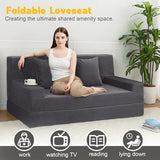 MeMoreCool Folding Futon Couch Queen – Boneless Corduroy Sofa Bed, Convertible Foam Floor Lounger with Pillow & Washable Cover, Foldable Sleeper for Living Room, Bedroom, Guest Space MeMoreCool