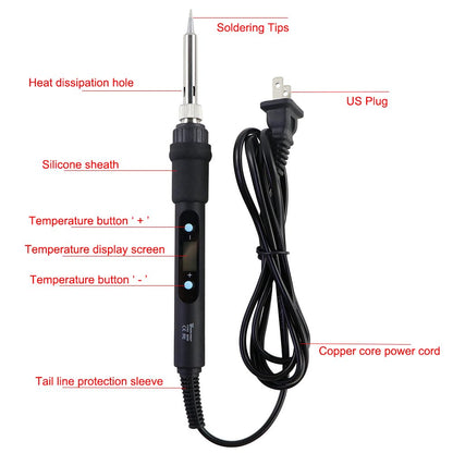 60W Soldering Iron LCD Digital Display Adjustable Temperature Electric Solder Iron 110V Welding Rework Repair With Tips Tin Tools Kit (60W Digital SET-2)