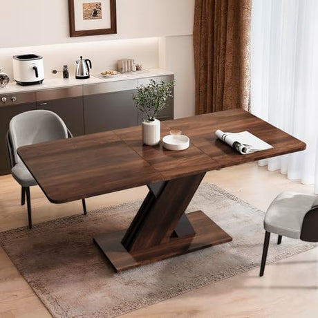 Extendable Dining Table for 4-8 People,55.12''-70.87''Modern Space-Saving Wood Kitchen Table,Rectangle Folding Conference Meeting Table for Living Meeting Room Kitchen,Walnut VICBARLEY