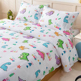 Swiftify Queen Sheet Set for Kids Boys & Girls, 4-Piece Bed Sheet Set for Teens Boys Girls, Cartoon Printed Bedding Set, Microfiber Deep Pocket, Wrinkle & Fade Resistant, Cute Dinosaur Swiftify