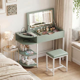 Cyclysio Vanity Desk with Flip Top Mirror and Lights, Makeup Vanity Desk with Drawers, Dressing Table with Storage Shelves & Charging Station, Small Vanity for Small Spaces, Green Cyclysio